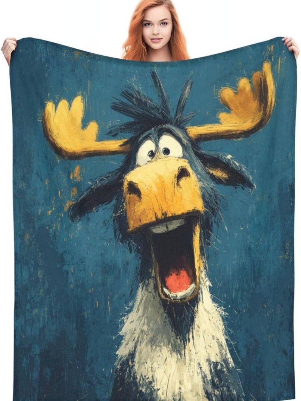 Cozy Cartoon Moose Flannel Throw Blanket - Soft, Lightweight, Warm Travel